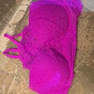 Victoria's Secret Lace High-Neck Bralette - Hot Pink